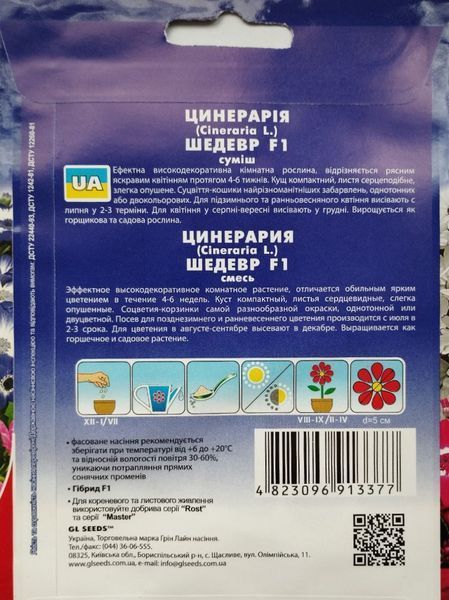 Цинерария Шедевр F1 семена (0,01 г), Collection, TM GL Seeds RS-01162 фото