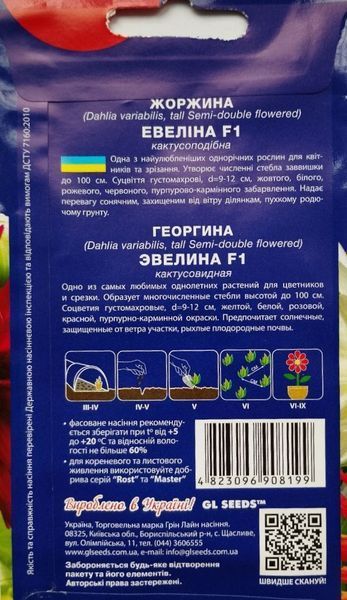 Жоржина Евеліна насіння (0,25 г), For Hobby, TM GL Seeds RS-01174 фото